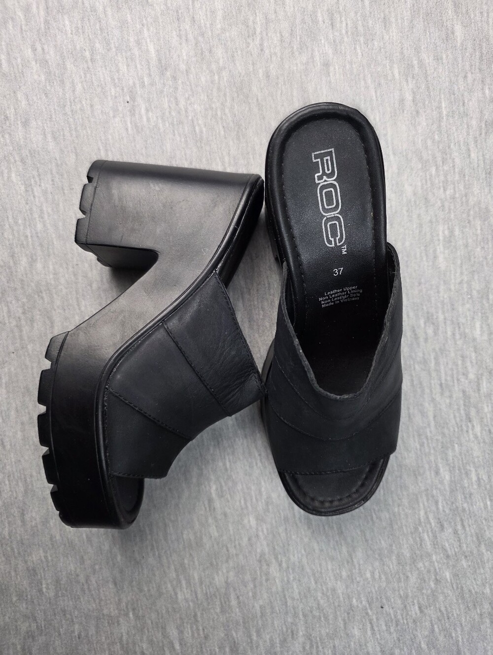 ROC Black Platform Slide Heel for Women Size 37 6.5 US Festival Shoes